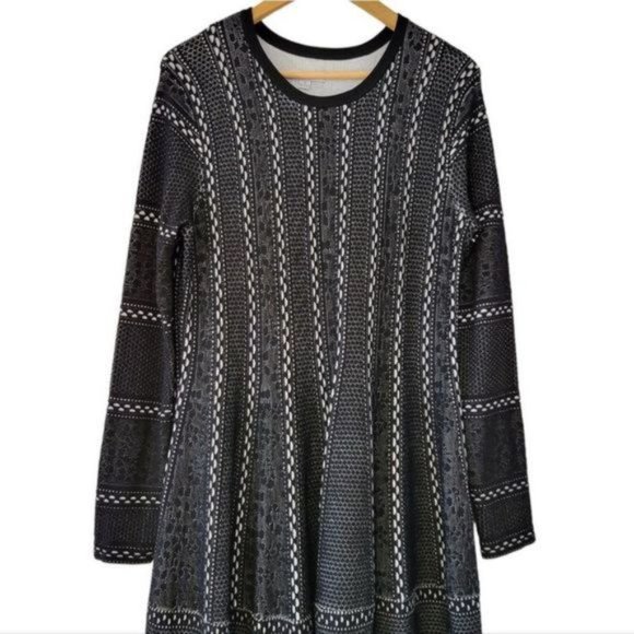 Katherine Barclay Long Sleeve Midi Pleated Dress Size 2X Black White. - Picture 4 of 11